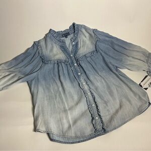 NWT Democracy Sky Blue Button Up Ruffled Blouse
